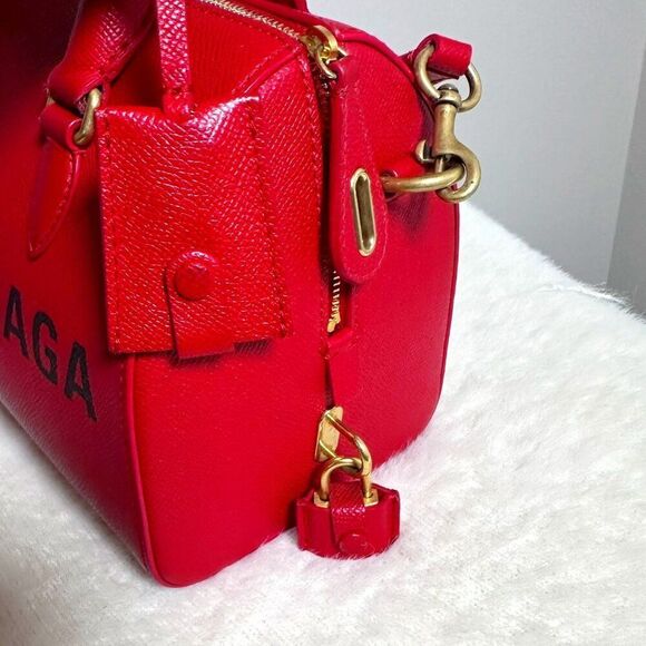 $2420 BALENCIAGA Ville Small Red Bowling 2 way Bag Yellow Interior - Picture 6 of 13